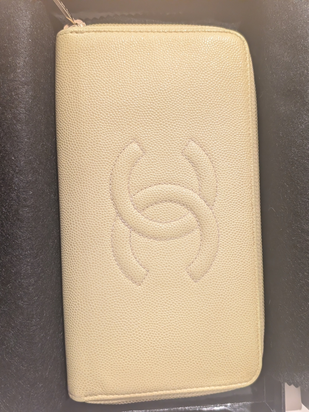 Chanel Embossed Double-C Zip Wallet in butter Yellow